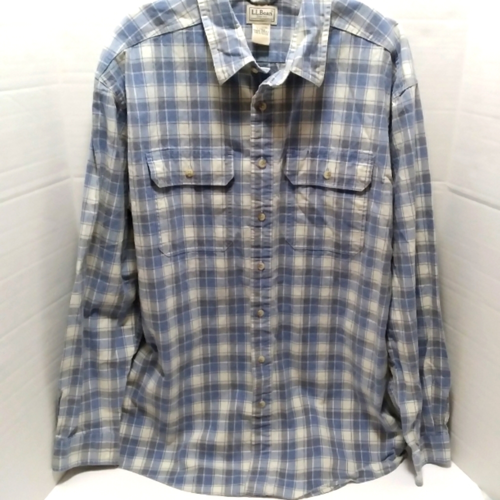 LL BEAN Traditional Fit Button Down Plaid Shirt L